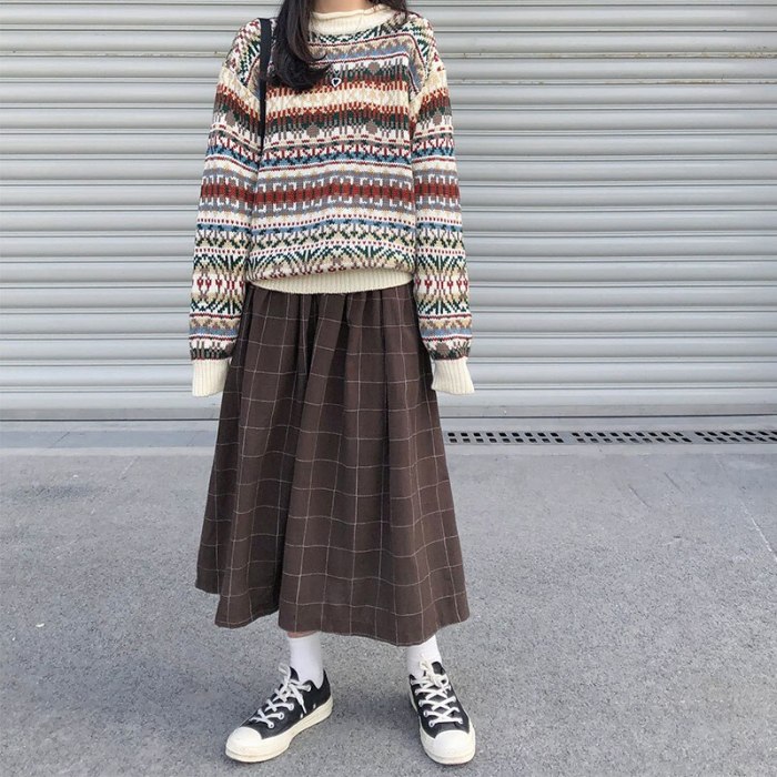 2 colors japanese style high elastic waist Long Skirts plaid A-line pleated Y2K Skirts