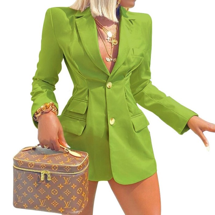 Elegant Office Lady Blazer Jacket 2020 Autumn Women Long Sleeve Notched Single Breated Pocket Slim OL Workwear Outwear