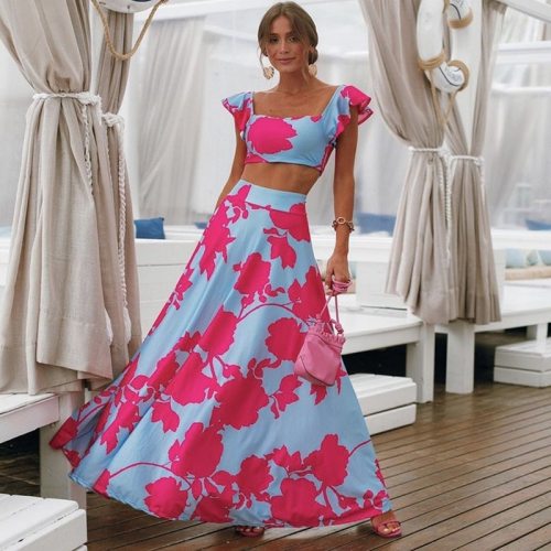 Summer Dress 2021 For Women Two Piece Set Boho Maxi Woman Plus Size 3XL Dress High Waist Sexy Beach Dress Elegant Long Vestidos
