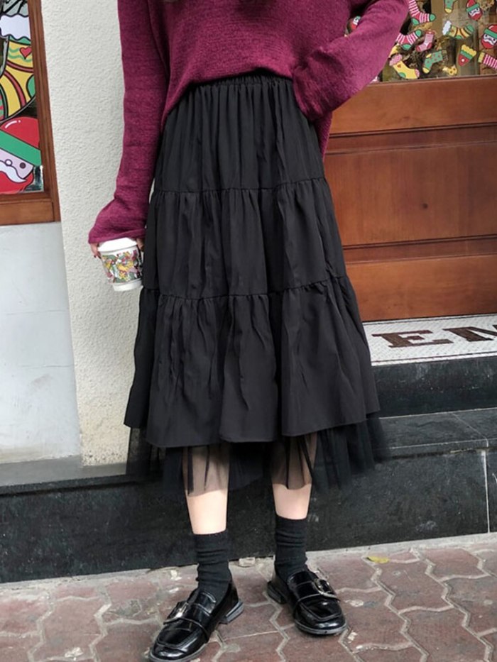 Long Skirts For Women's Skirts Harajuku Korean Style White Black Maxi Skirt For Teenagers High Waist Skirt School Skirts