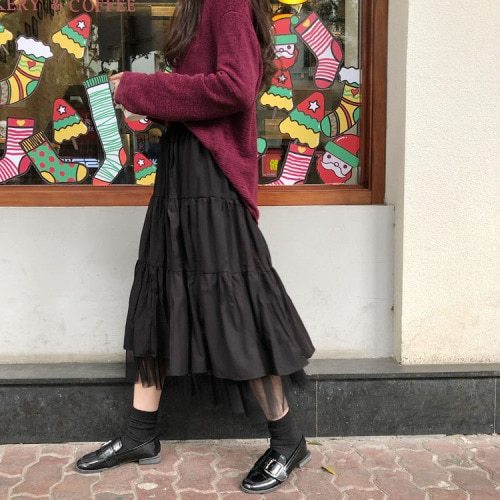 Long Skirts For Women's Skirts Harajuku Korean Style White Black Maxi Skirt For Teenagers High Waist Skirt School Skirts