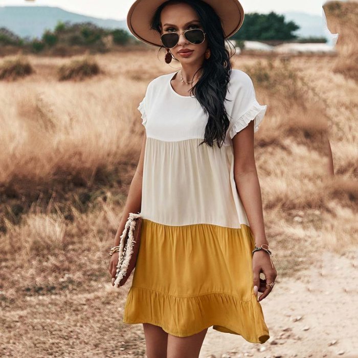 Summer Dress Women Ruched Loose Party Dresses 2021 Ladies Short Sleeve Holiday Sundress Casual Beach Midi Vestidos Female Robe