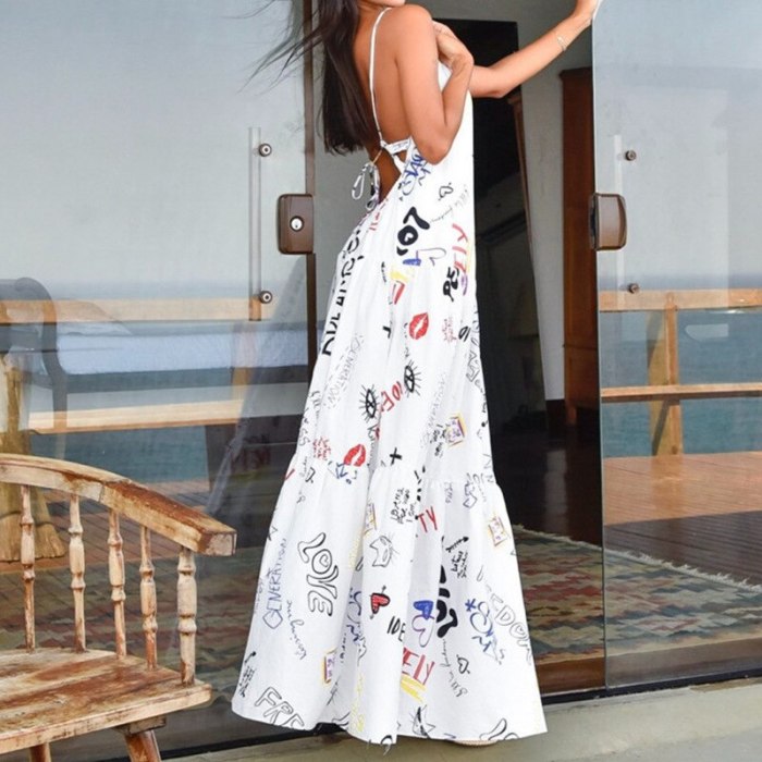 Sleeveless Backless Print Sexy  Vacation Dress