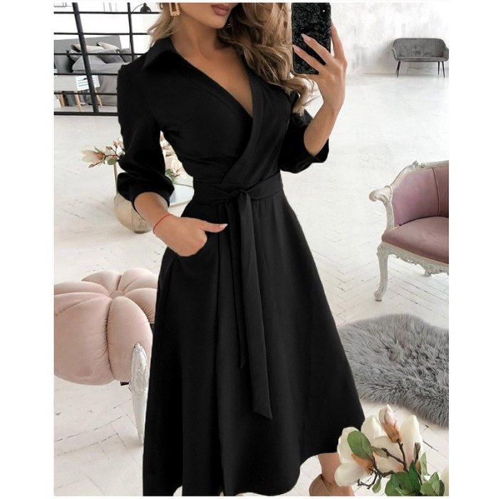 Sashes Summer Dress Women Casual Long Sleeve Woman Dress Loose A-Line Solid Maxi Shirt Dresses for Women 2021 robe femme