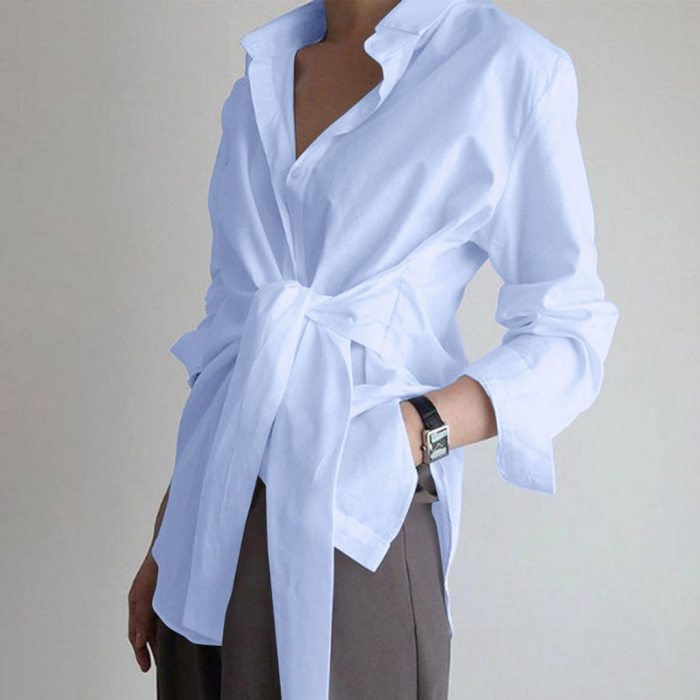 Fashion Women Shirt Blouse Long Sleeve Ruched Solid Color Blouse For Office Ladies White Blue Black Autumn Shirt