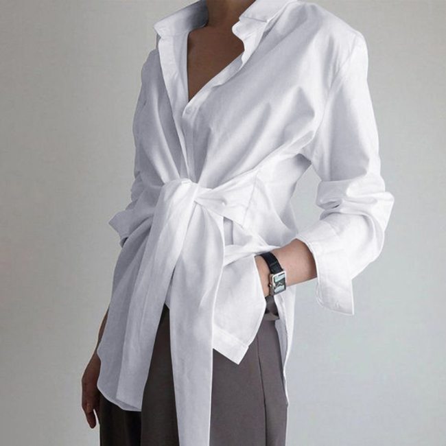 Fashion Women Shirt Blouse Long Sleeve Ruched Solid Color Blouse For Office Ladies White Blue Black Autumn Shirt