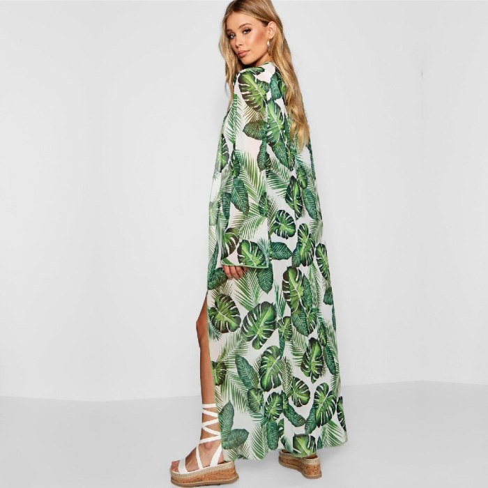 2021 Vintage Leaves Print Long Kimono Plus Size Elegant Street Wear Summer Clothing For Women Tops and Blouses Boho Shirts A838