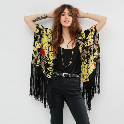 2021 Vintage Printed Fringed Tunic Long Kimono Plus Size Sexy Beach Wear Summer Clothing For Women Tops and Blouses Shirts  A799
