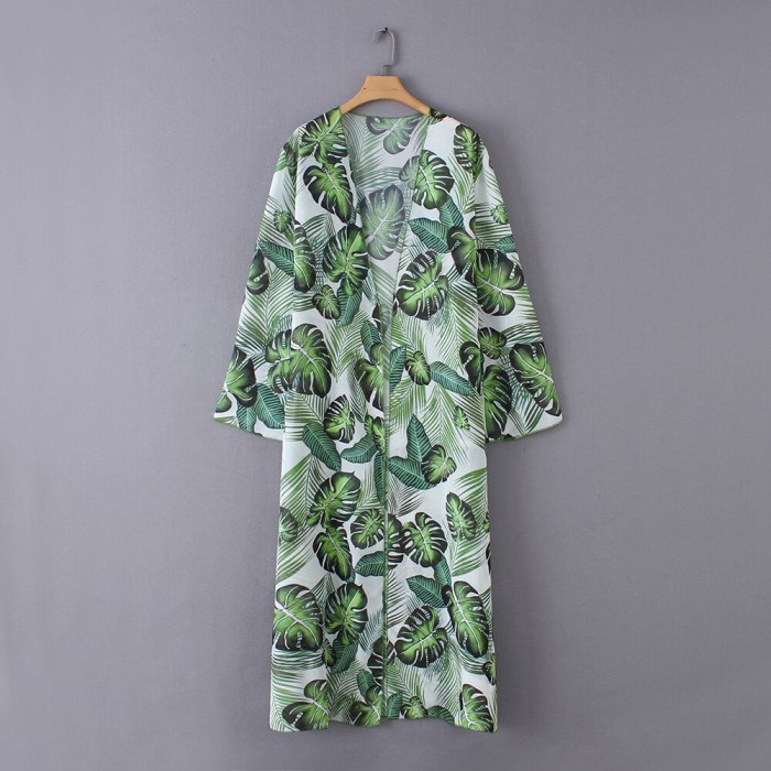 2021 Vintage Leaves Print Long Kimono Plus Size Elegant Street Wear Summer Clothing For Women Tops and Blouses Boho Shirts A838