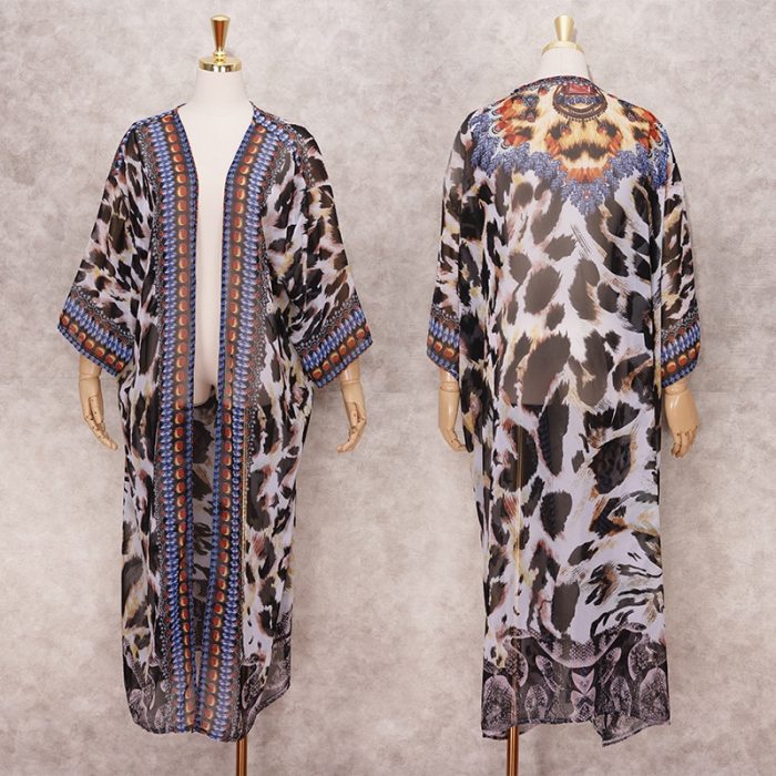 2021 New Black Boho Sexy Women Clothes Indie Folk Leopard V-neck Full Sleeve Summer Long Kimono Plus Size Lady Street Wear Q1245
