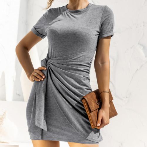 Women Dresses Short Sleeve Skin-friendly Polyester Fiber Solid Summer Dresses for Summer Streetwear Dress