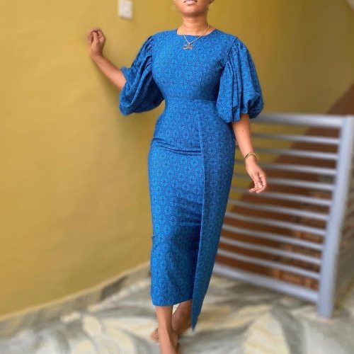 Women Print Long Dress O Neck Puff Sleeves Slim Party Occasion Elegant Classy Modest Female African Fashion Vestidos Robes Gowns
