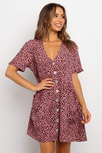 Summer New Fashion 2021 Dress  Short Sleeves Women Polka Dot Printed Shirt Sundress Buttons Female Vintage Casual Loose Soft
