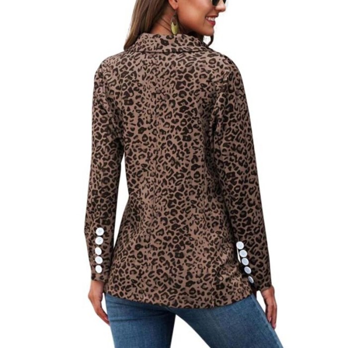 Women Autumn Lapel Blazer Jacket Vintage Leopard Print One Button Business Coat 2020 Office Lady Casual Long Sleeve Slim Outwear