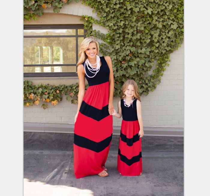 2021 Mother Daughter Dress Family Matching Clothes Striped Mom And Daughter Dress Family Look Outfits Kids Parent Child Outfits
