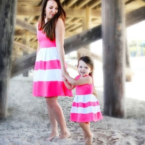 Mommy and me family matching mother daughter striped patchwork dresses mom and daughter dress kids parent child outfits clothes