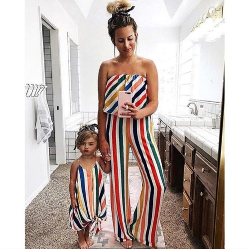 Family Mommy And Me Clothes Girls Dress Stripe Sleeveless Bandeau Rompers Mother Daughter Dresses Family Clothes Dress Lady's