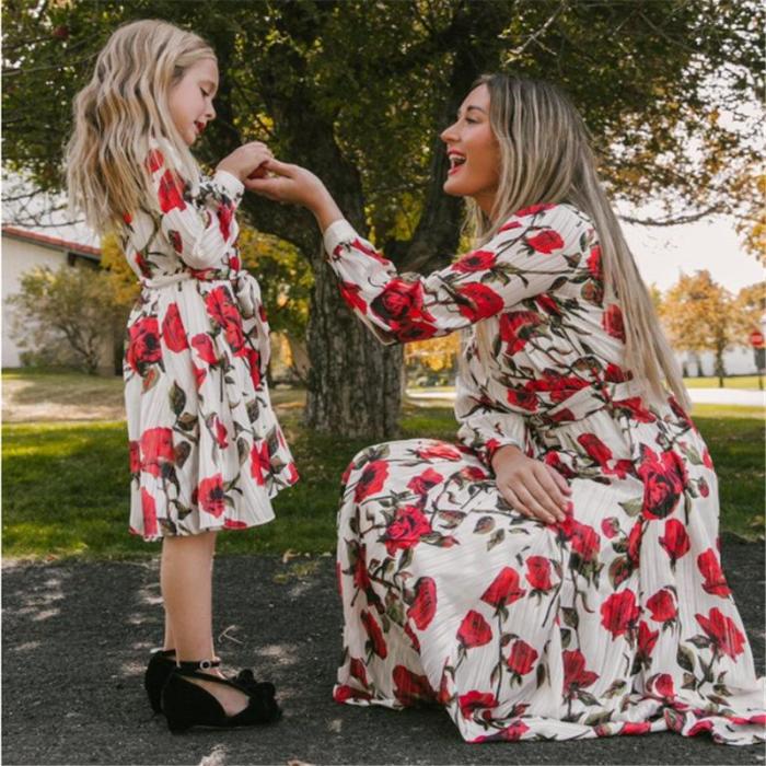 2021 Spring Summer Autumn NewMom and daughter dress Patchwork Floral Long Dress Mommy and me clothes Mother and daughter clothes