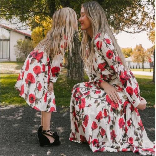 2021 Spring Summer Autumn NewMom and daughter dress Patchwork Floral Long Dress Mommy and me clothes Mother and daughter clothes