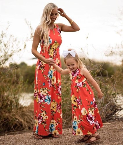 Mother Daughter Matching Clothes Summer Dress Mother And Kids Casual Long Dress Matching Mom Girl Family Clothes Outfits Dresses