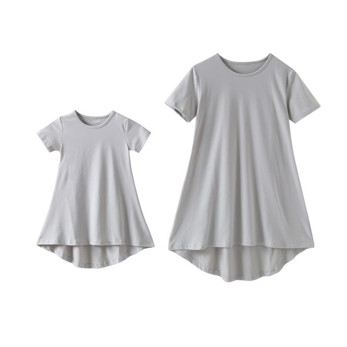 2021 Summer New Mom And Daughter Matching Clothes Mother&daughter Short Sleeve Dress Baby Girl Pure Color Dresses