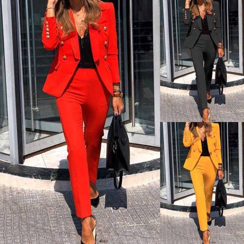 Autumn New Female Suit Professional Work Clothes Ladies Solid Color Two-Piece Casual Suit