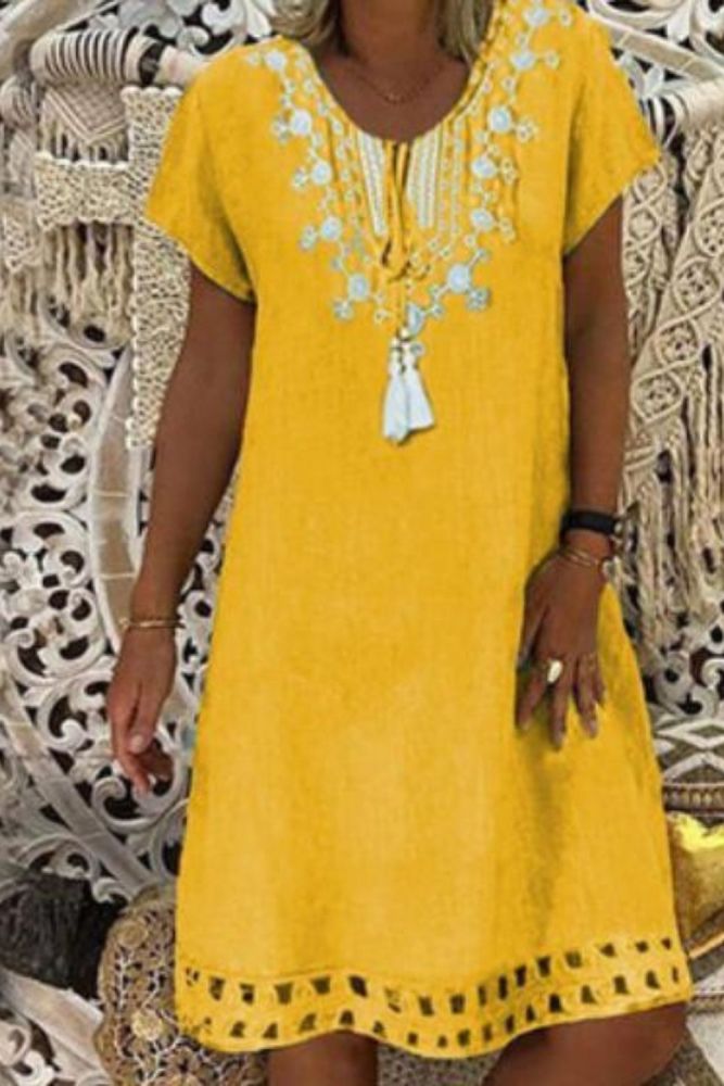 Large size Women's Dresses Lace Print Short Sleeve V-neck Dresses Boho Clothes Sundress Women Summer Loose Dress Plus Size