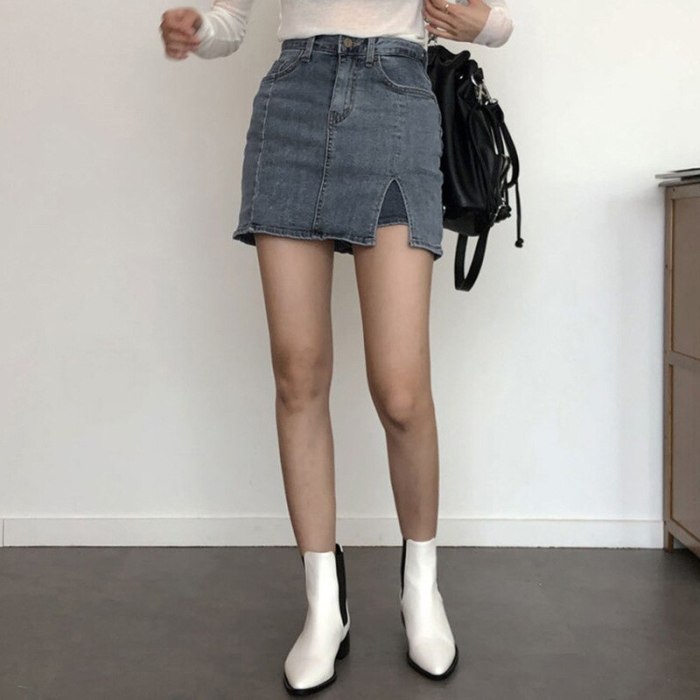 Fashion Plus size women's Denim Mini Skirt Woman's Sexy High Waist Slim Irregular Split Harajuku Denim Skirt Casual Hakama
