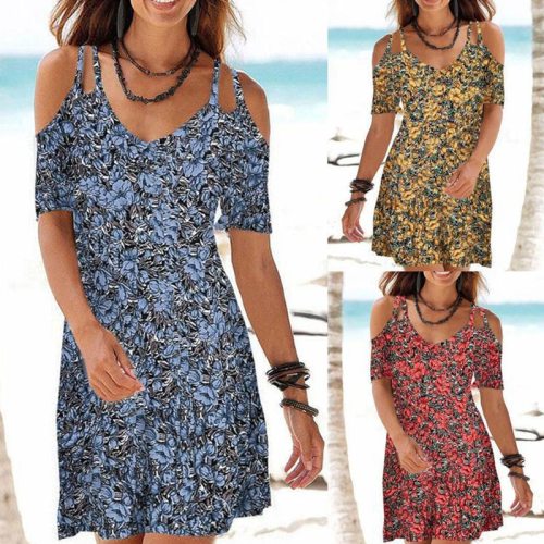 Sling V-Neck Printed Fitted  Vacation Dress