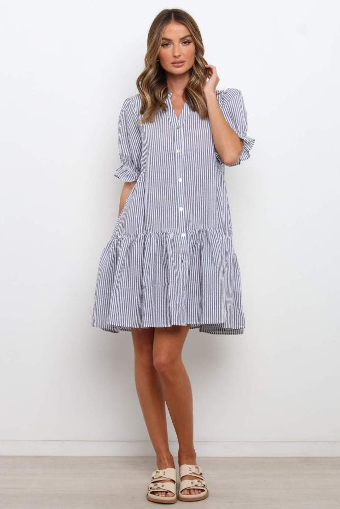 Casual Loose Patchwork Mini Shirt Dress For Women 2021 Summer New Striped Print Single-Breasted Short-Sleeved Dress Robes Femme