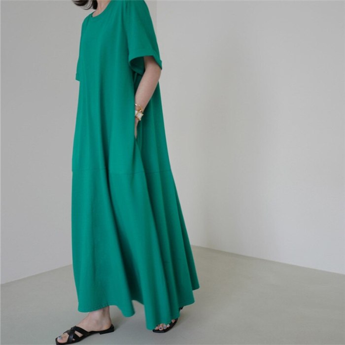2021 Summer Fashion Loose T-shirt Dress Plus Size Short Sleeve Long Maxi Dress Bottoming A-LINE Dress Women