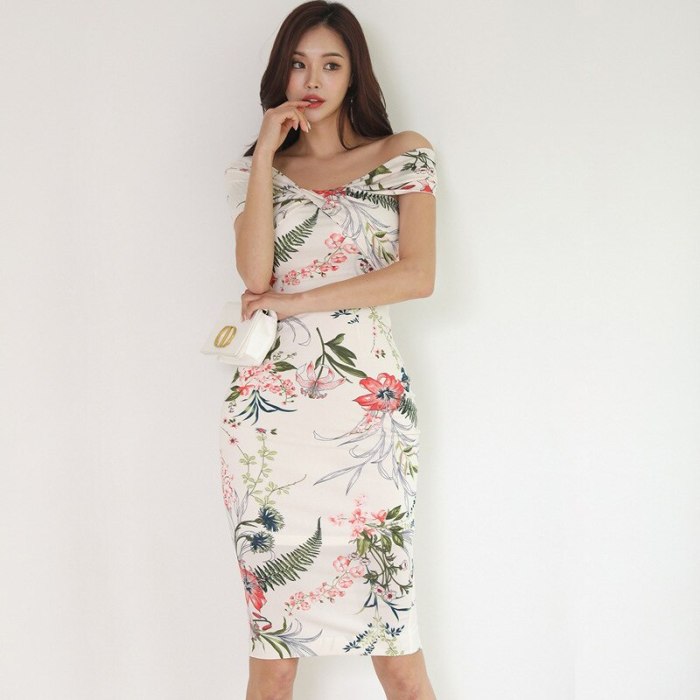 Summer Dress Elegant Vintage Off Shoulder Women Dresses Bodycon Bandage White Floral Sundress Party Sexy Evening Korean Clothes