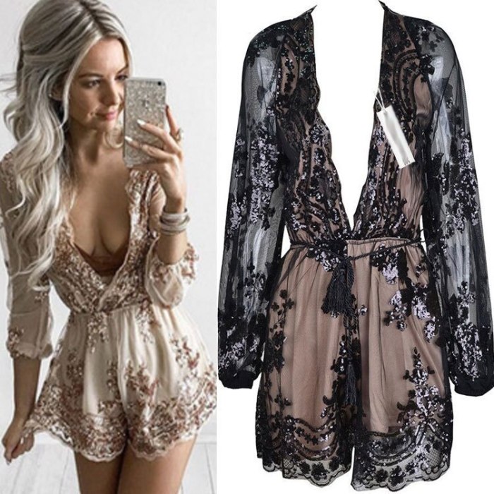 Sequin Playsuit Women Loose Sheer Overall Shorts Casual Women Playsuit Rompers