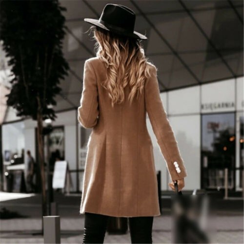 Women Warm Woolen Lapel Long Coat Blazer Suit Trench Parka Jacket Formal Outwear