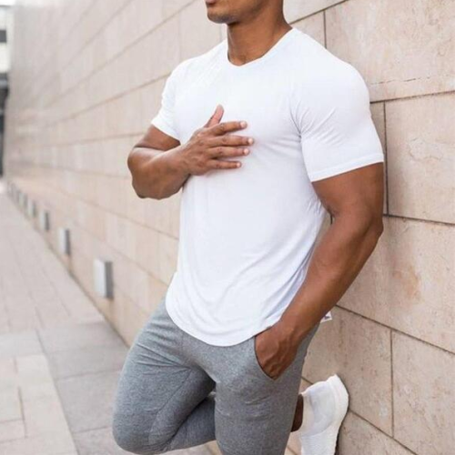 Summer Men T-shirts Casual Short Sleeve O-neck Solid Slim Basic Tee Shirt Men Fitness Bottoming Tops Plus Size