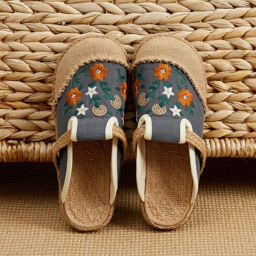 Summer Shoes Women Slippers Embroider Elegant Outside Slides Flat With Cotton Hemp Leisure Handmade Ladies Slippers