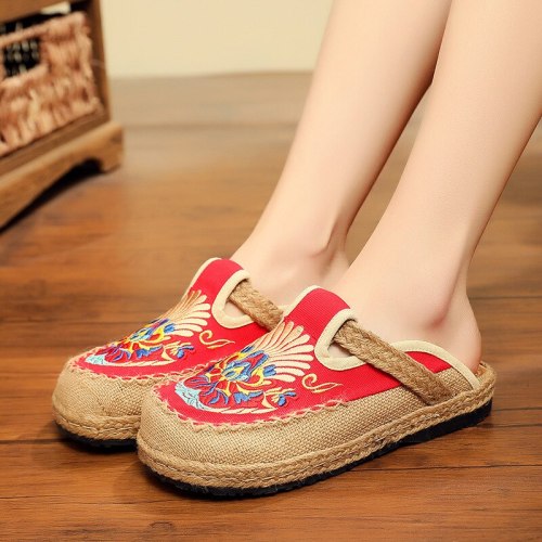 Summer Women Slippers 2021 New Slides Embroider Flat With Women Shoes National Style Linen Leisure Ladies Slippers