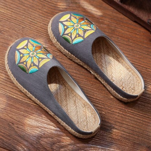 Shoes Women Slippers Summer 2021 New Outside Slides Embroider Cotton Linen Concise Comfortable Soft Retro Slippers