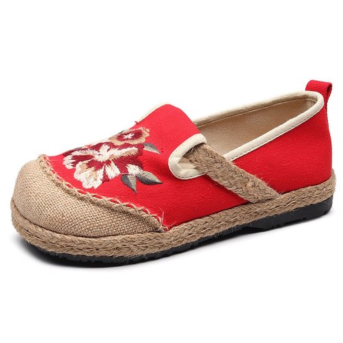 2021  Vegan Handmade Women Linen Cotton Loafers Espadrilles Flower Embroidered Ladies Casual Flat Platform Sneakers Shoes
