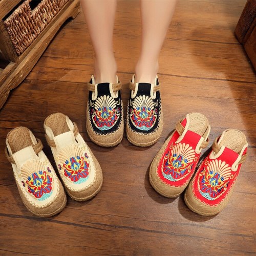 Summer Women Slippers  New Slides Embroider Flat With Women Shoes National Style Linen Leisure Ladies Slippers