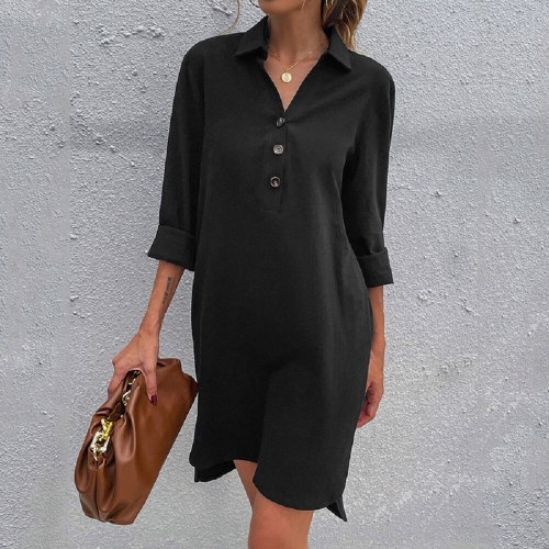 2021 High-Quality Autumn New Solid Color Single-Breasted Lapel Long-Sleeved Loose European And American Dress Women