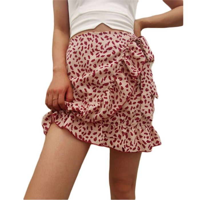 Qrwr Summer Female Skirts 2021 New Korean High Waist Fashion Print Mini Skirt Women Sexy Cute Lace Up Ruffles Short Skirts