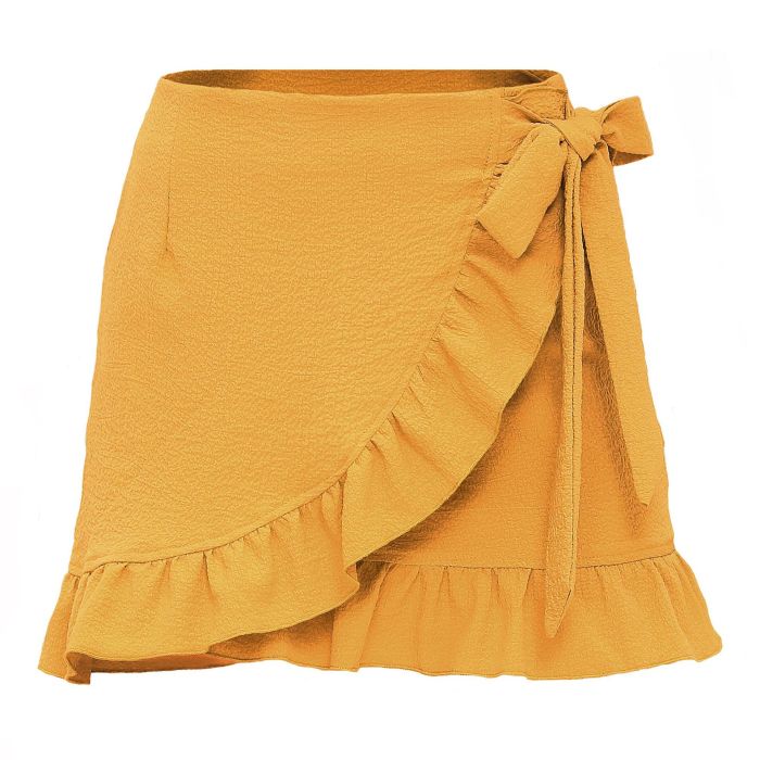 Summer Pure Color Tied Zip Skirts Womens 2021 New Fresh Sweet Irregular Seersucker Lotus Leaf A Line Short Skirt Casual Wear