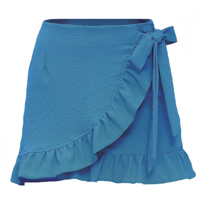 Summer Pure Color Tied Zip Skirts Womens 2021 New Fresh Sweet Irregular Seersucker Lotus Leaf A Line Short Skirt Casual Wear