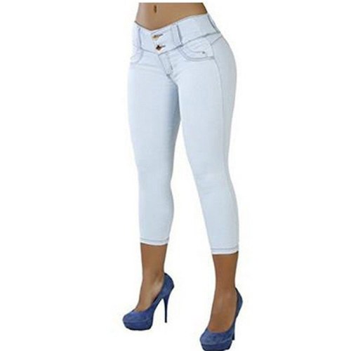 Women's Jean-like Package Hip   Pant Slims Solid Color High-waist Elastic Seven-cent Pants Cotton Blend Casual Wearing 2021 New