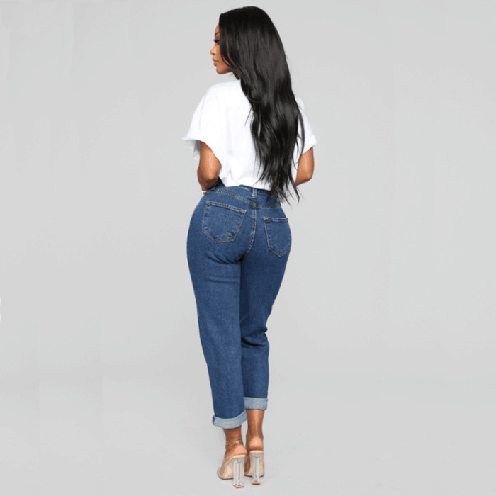 Women Jeans Plus Size Casual high waist summer Autumn Pant Slim Stretch Cotton Denim Trousers for woman Blue Plus Size