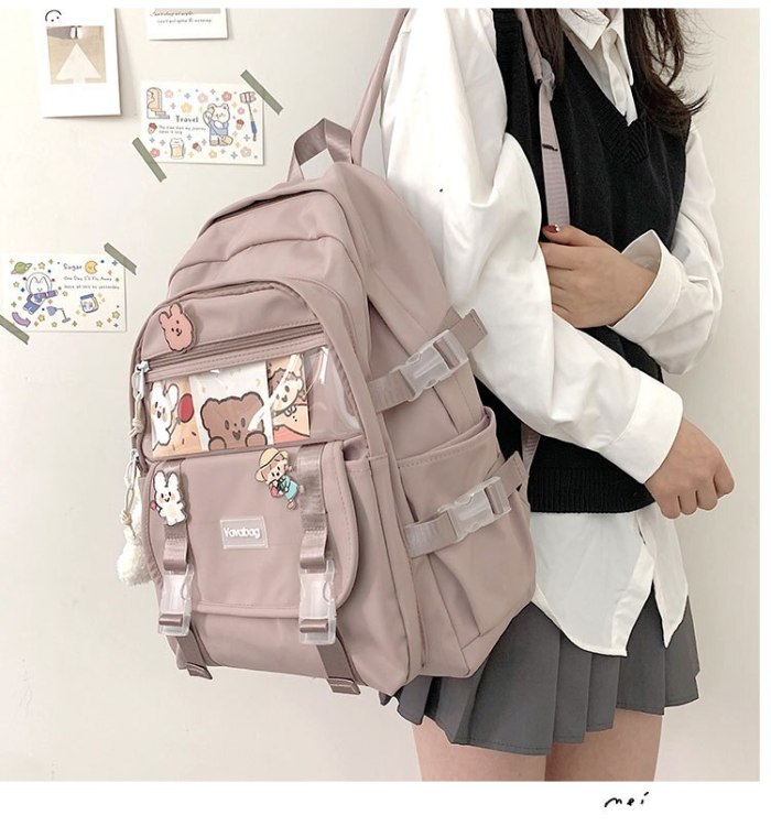 Female Sweet Backpack Ladies Cute Pendant Nylon Student School Bag Women Large Capacity Kawaii Bag Girls Transparent PVC Ita Bag
