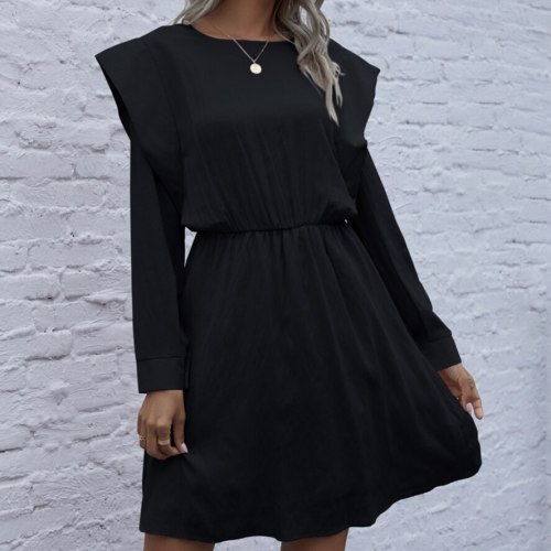 Elegant Shoulder Pads Women Dress 2021 New Spring Dress Fashion Ruffle Solid A Line Dresses Casual Long Sleeve Ladies Clothes