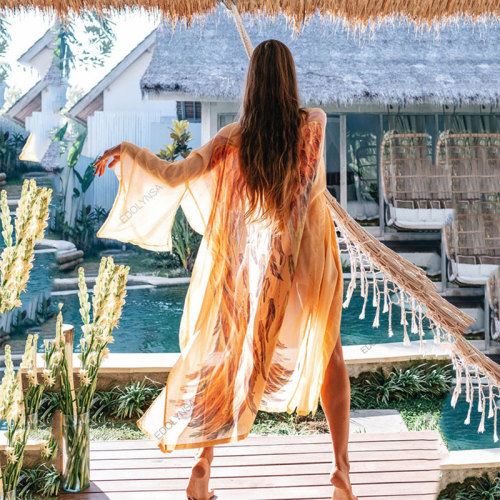 2021 Boho Feather Wings Dress Women Holiday Clothing Robe Plus Size Feathered Tunic Summer Dream Catcher Loose Dresses