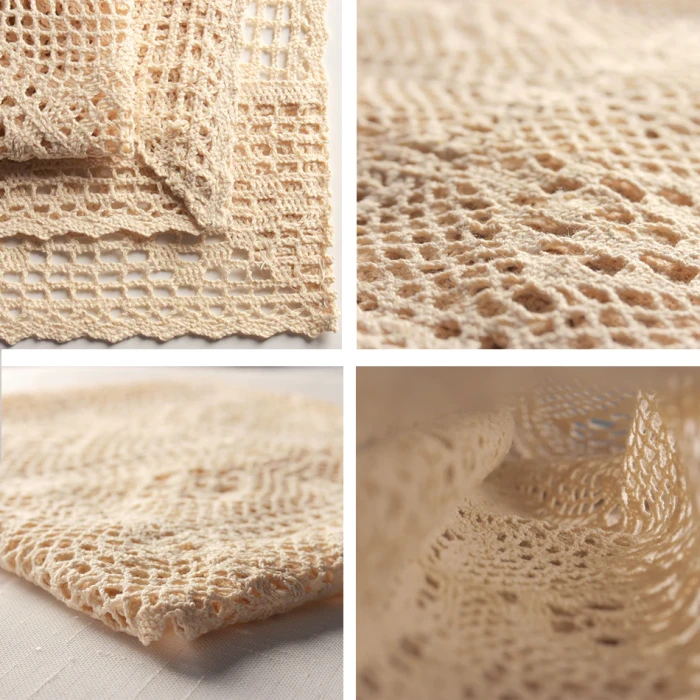 Crochet Hollow Tablecloth Home Decorative Rectangle Fabric Lace Beige Bedroom Coffee Table for Living Room
